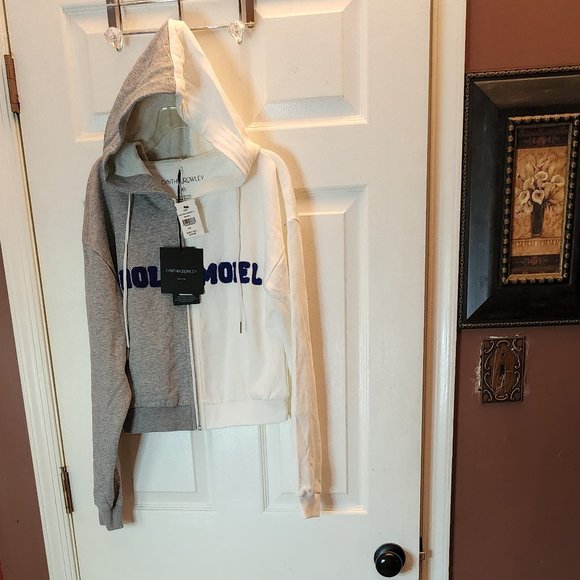 NEW Cynthia Rowley Embroidered Knit Zip Up Hoodie in White Gray size XS - Picture 2 of 11